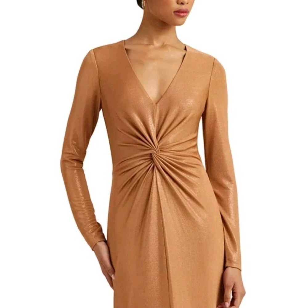 Lauren Ralph Lauren Women's Twisted Front Metallic Long-sleeve Gown Size:14 - Picture 3 of 11